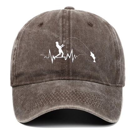 Fishing Embroidered Washed Cotton Baseball Cap