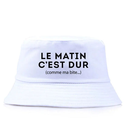 Le Matin Cest Dur Reversible Funny Bucket Hat