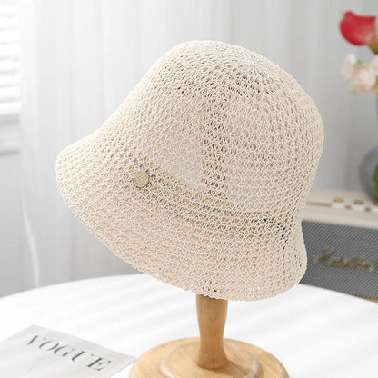 Knit Fisherman Hat Hollow Weave Sun Protection Bucket Hat