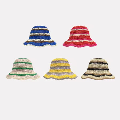 Striped Crochet Straw Beach Bucket Hat