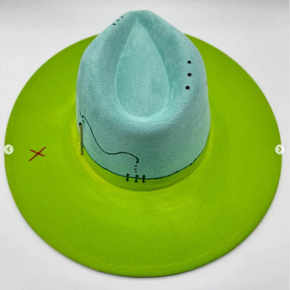 Suede Fedora Painting Felt Hats For Men And Women, Hand Sewn Fedora Adjustable Fall Winter Fashion Party Hats And Gifts Size 56-58CM