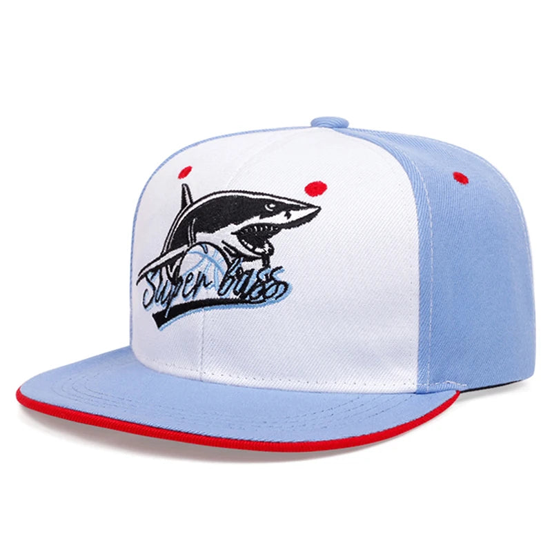 Shark Embroidered Unisex Streetwear Flat Brim Snapback Cap