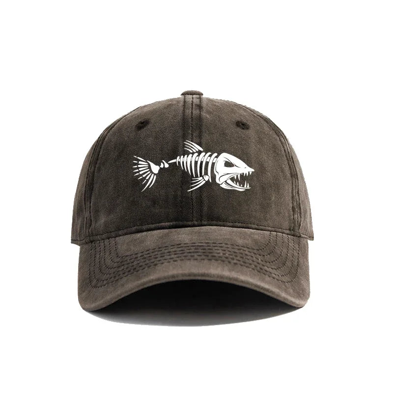 Vintage White Fishbone Print Baseball Cap