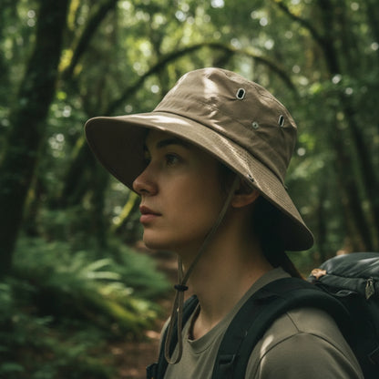 Breathable Wide Brim Bucket Hat With Chin Strap