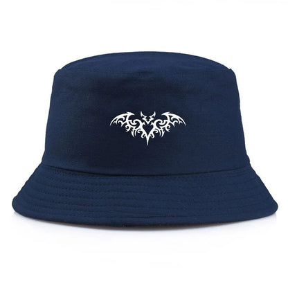 Y2K Tribal Bat Print Vintage Bucket Hat