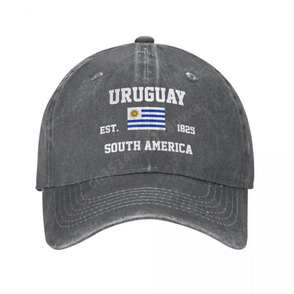 Unisex Adult Uruguay Uruguayan Flag Charcoal Washed Denim Baseball Cap