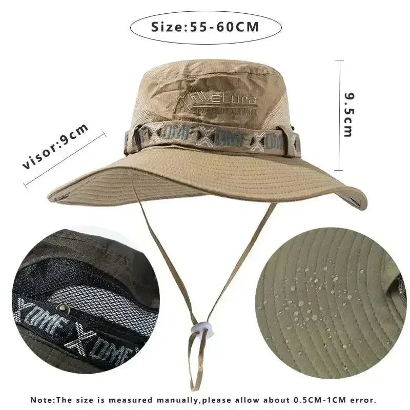 UV Protection Wide Brim Mesh Safari Bucket Hat