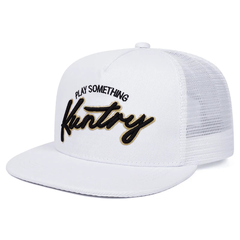 Unisex Letter Embroidered Flat Brim Mesh Snapback Cap