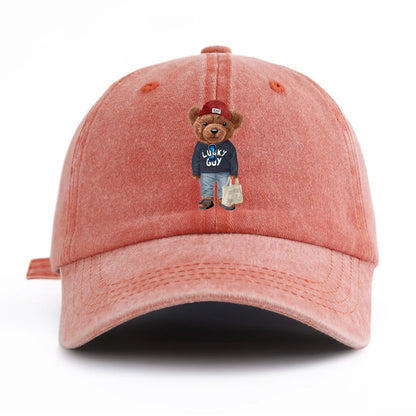 1pc Tote Bag Bear Print Washed Baseball Cap For Adults Minimalist Retro Style Casual Soft Adjustable Dad Hat Perfect As Gift