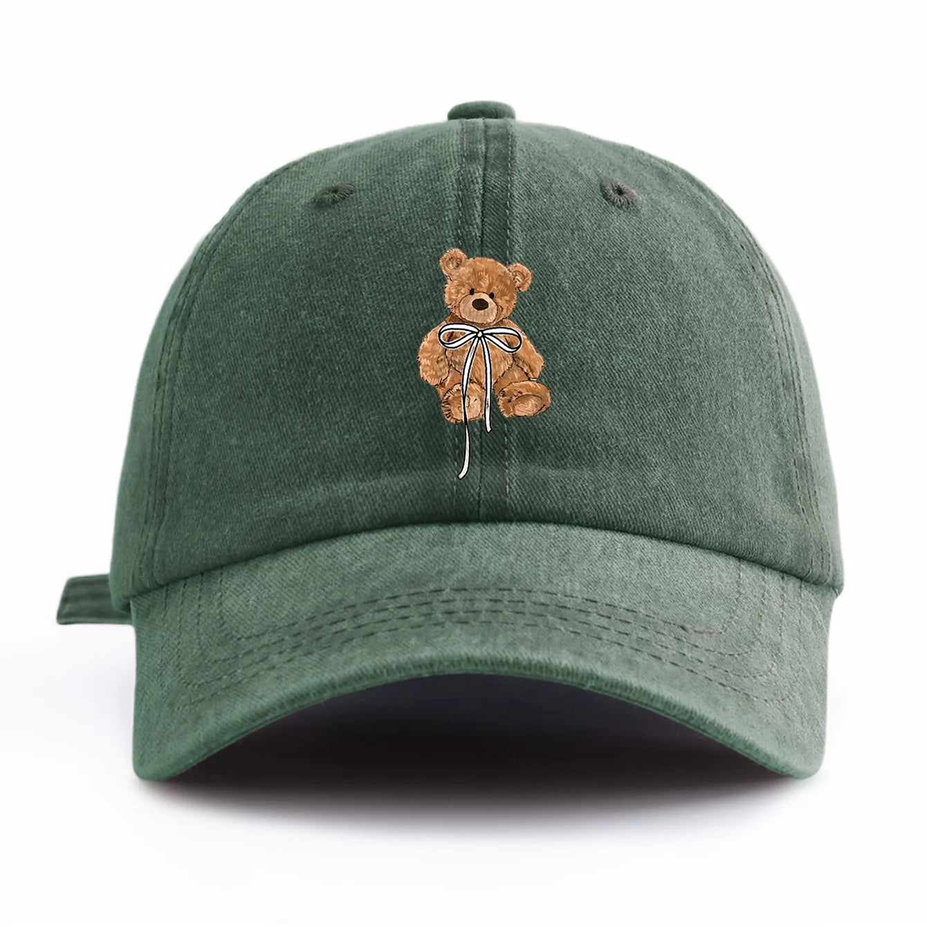 Minimalist Bow Bear Print Retro Washed Baseball Cap