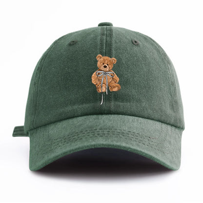 Minimalist Bow Bear Print Retro Washed Baseball Cap