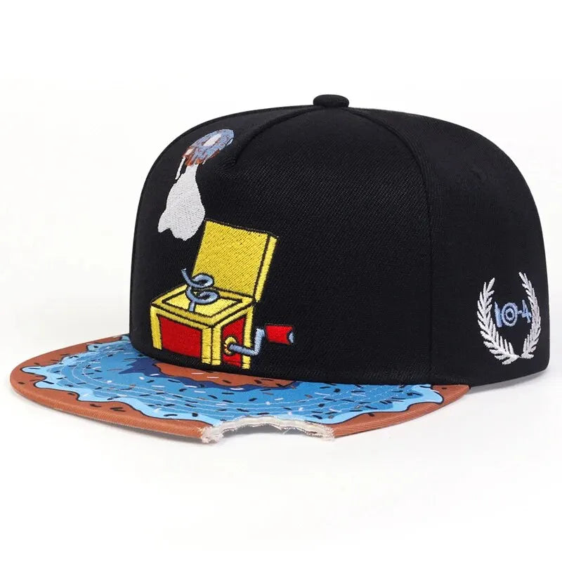 Eye Pizza Embroidered Hip-Hop Snapback Cap