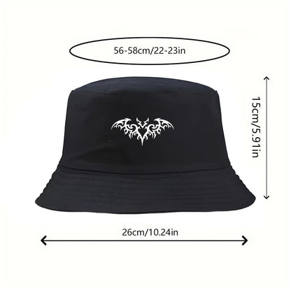 Y2K Tribal Bat Print Vintage Bucket Hat