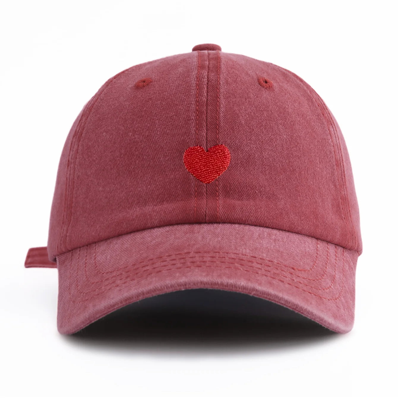 1pc Red Heart Embroidery Washed Baseball Cap For Adults