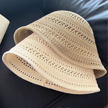 Hollow Knitted Straw Crochet Bucket Hat