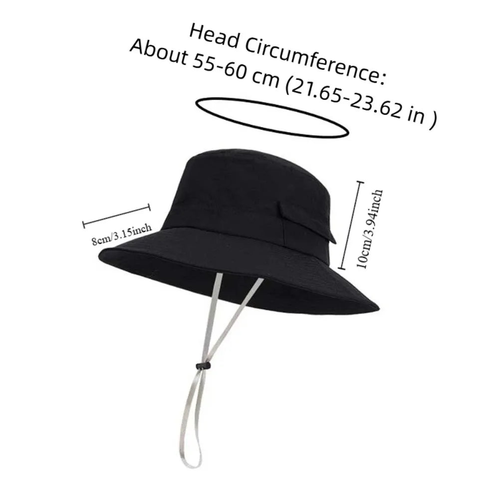 Nylon Drawstring Wide Brim Fishing Bucket Hat