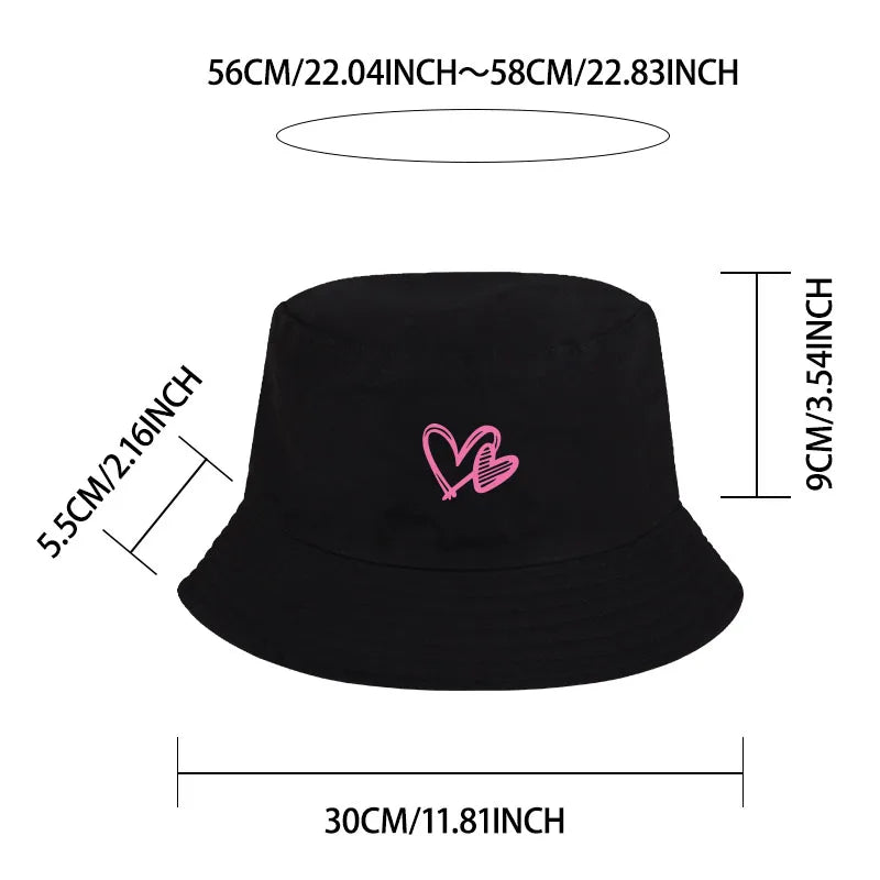 Pink Heart Pattern Casual Bucket Hat