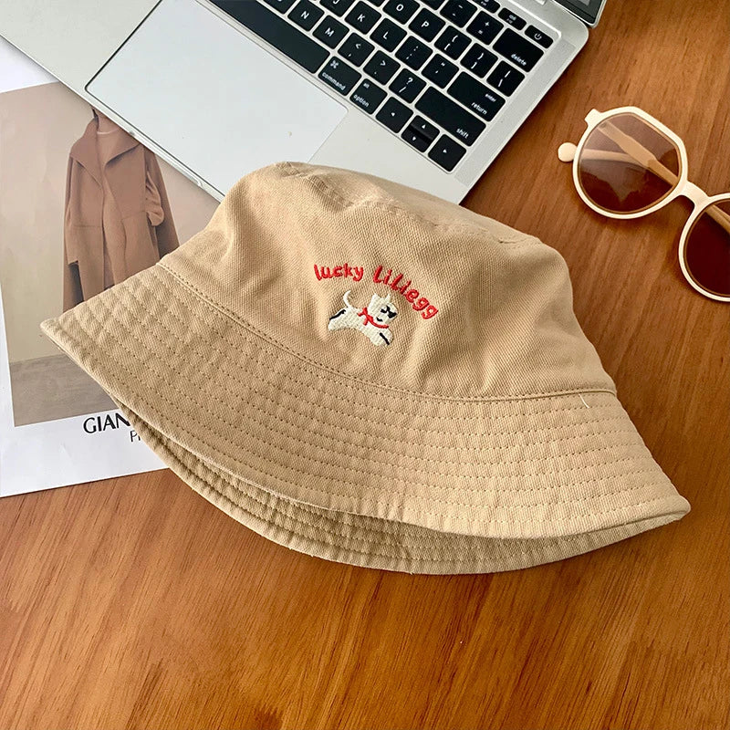 Cute Dog Embroidered Fisherman Bucket Hat