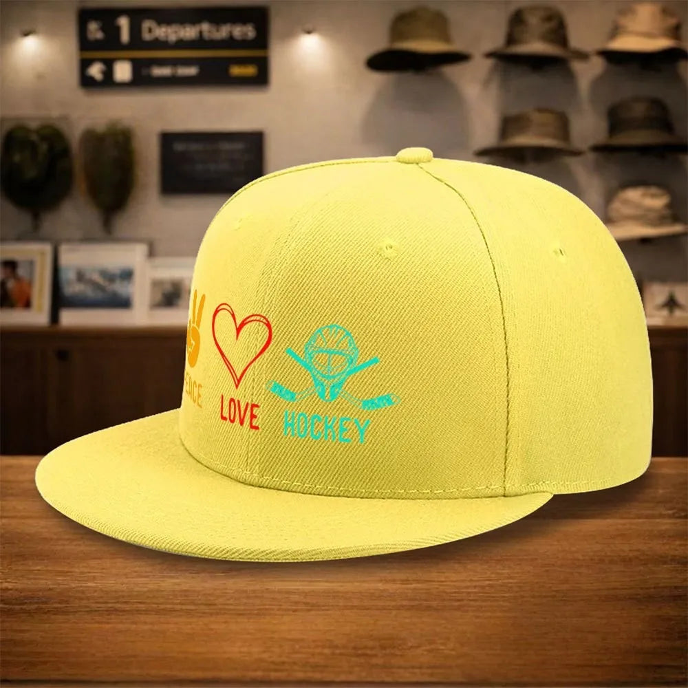 Peace Love Hockey Snapback Cap