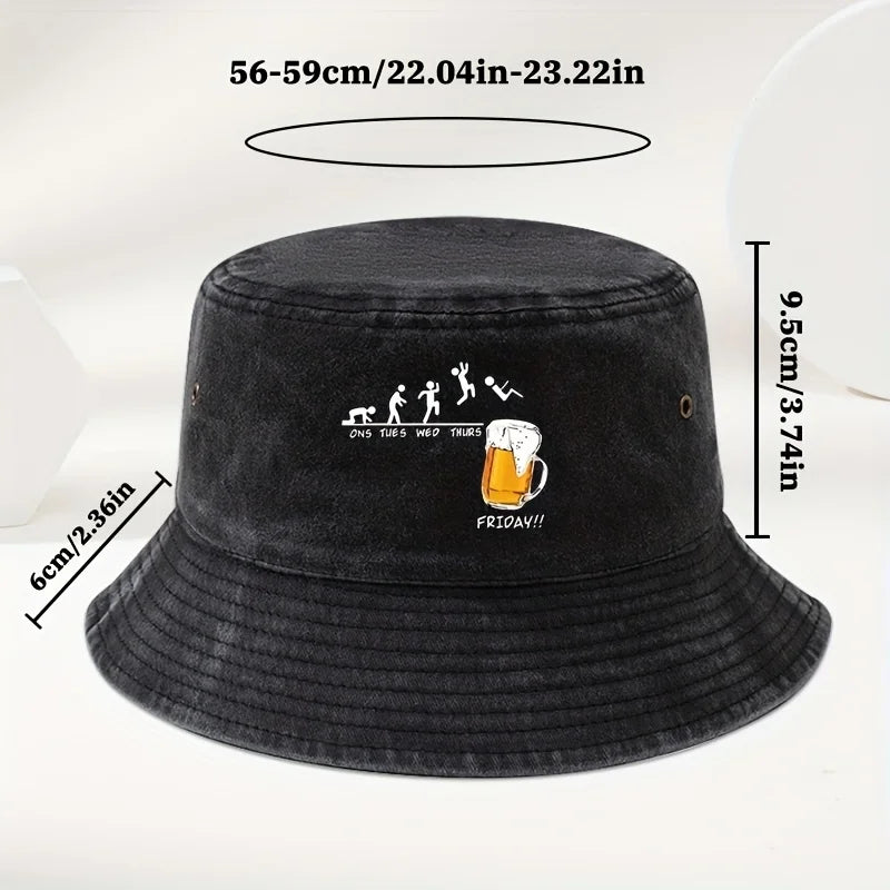 Beer Cup Print Washed Cotton Bucket Hat