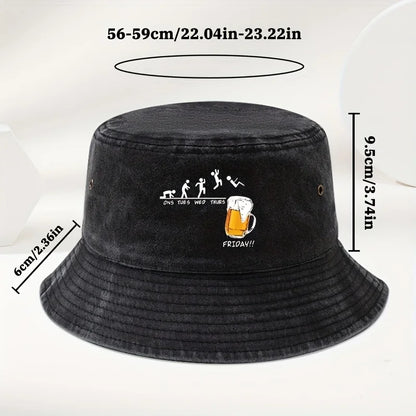 Beer Cup Print Washed Cotton Bucket Hat