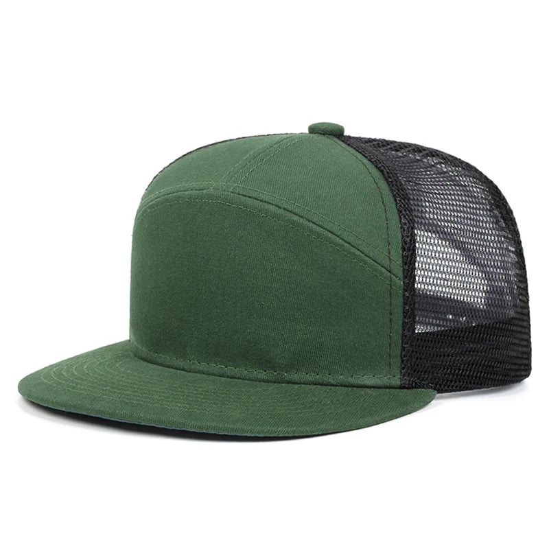 Flat Brim Mesh Adjustable Unisex Snapback Cap