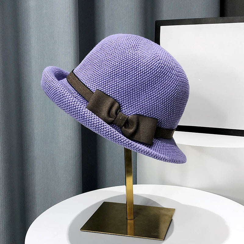 Bow Curling Hat Female Summer Bucket Hat
