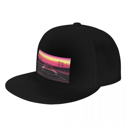 Retro Synthwave Muscle Car Sunset Snapback Cap