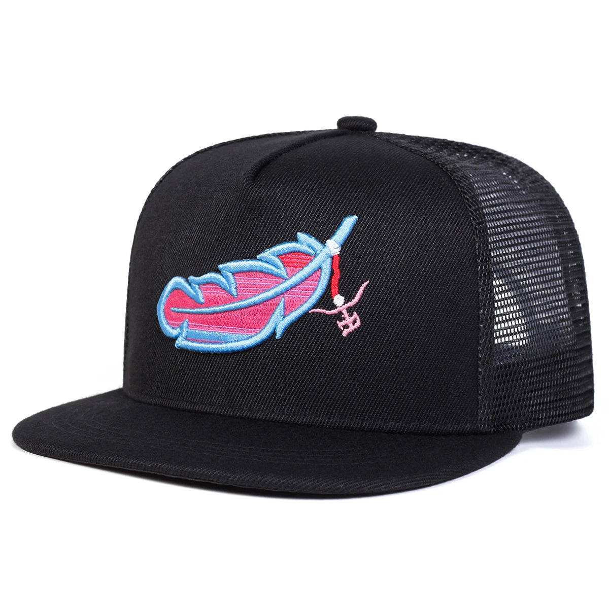 Colorful Feather Embroidered Mesh Snapback Cap