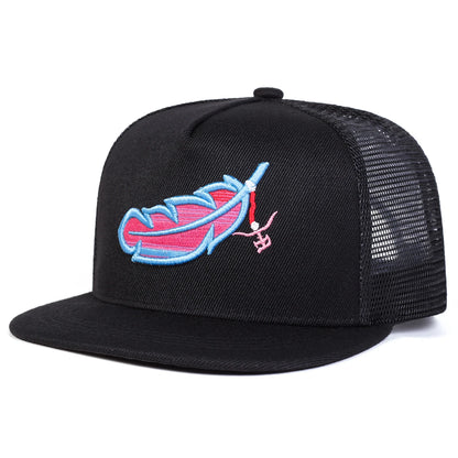 Colorful Feather Embroidered Mesh Snapback Cap
