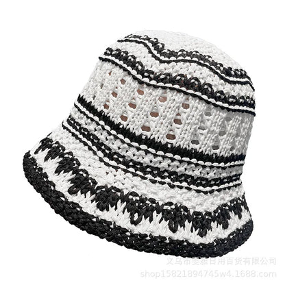 Striped Hollow Out Foldable Bucket Hat