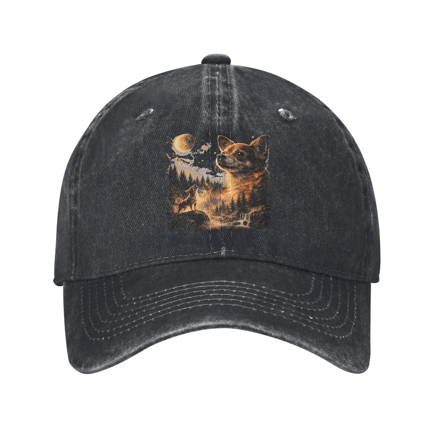 Chihuahua Moon Retro Washed Baseball Cap