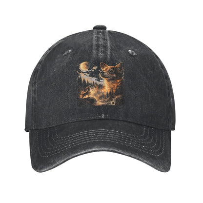 Chihuahua Moon Retro Washed Baseball Cap