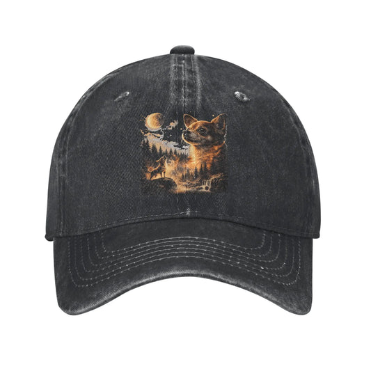Chihuahua Moon Retro Washed Baseball Cap
