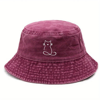 Wide Brim Cat Print Bucket Hat