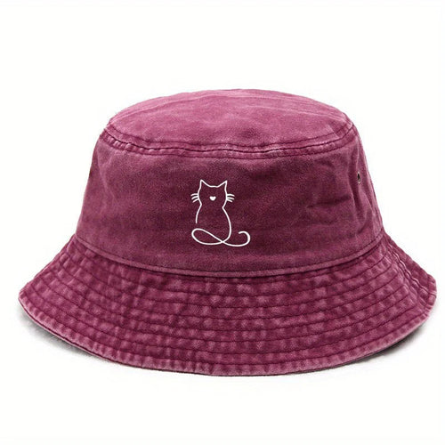 Wide Brim Cat Print Bucket Hat