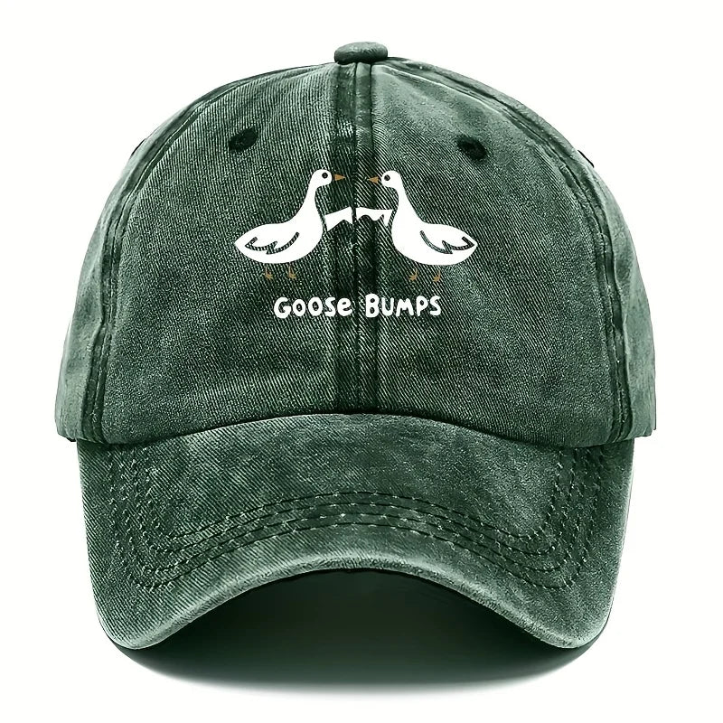 Retro Goose Print Distressed Washed Baseball Cap