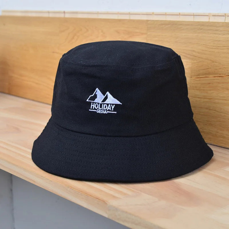 Embroidery Cotton Bucket Hat For Men Summer Sunscreen Panama Cap