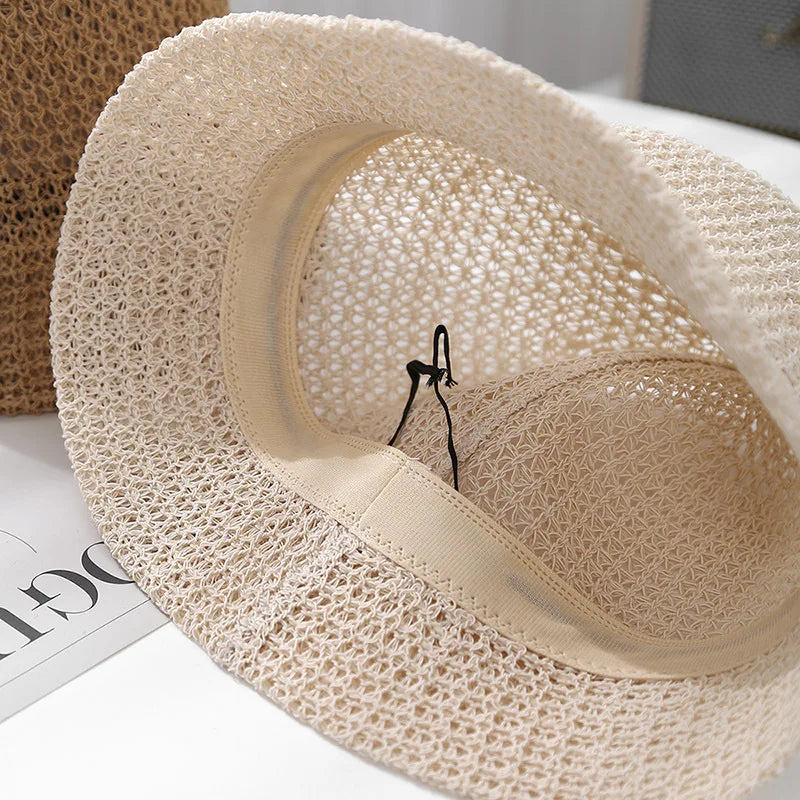 Knit Fisherman Hat Hollow Weave Sun Protection Bucket Hat