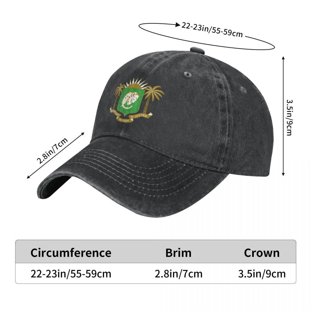 Men Baseball Cap Cote Emblem Charcoal Washed Denim