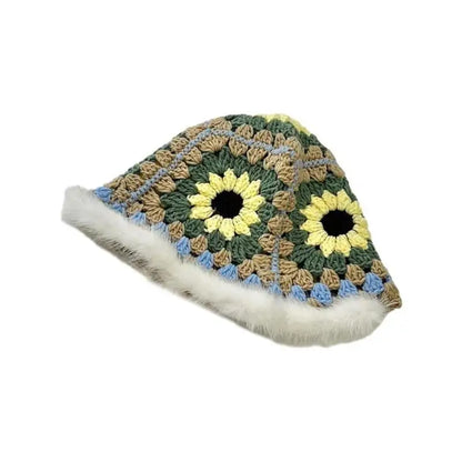 Handwoven Flower Knit Bucket Hat