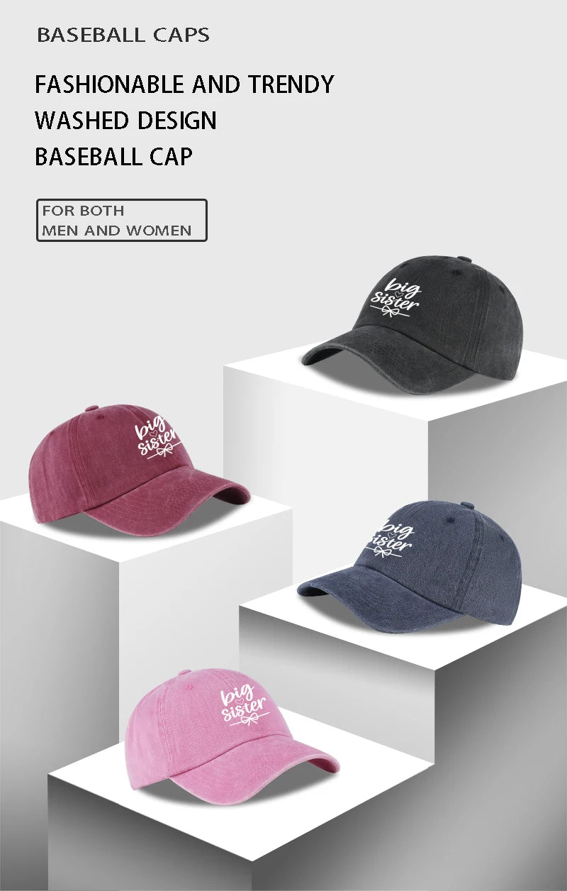 Big Sister Print Washed Baseball Cap Adjustable