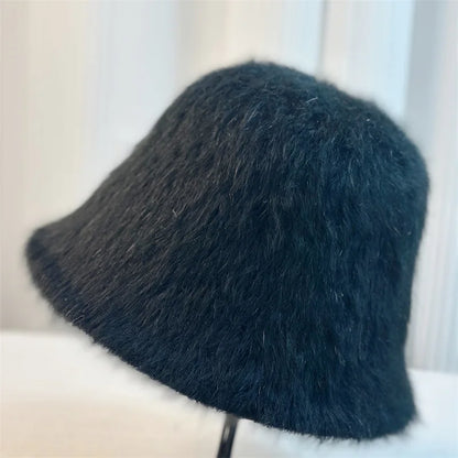 Rabbit Fur Hat Winter For Women Bucket Hat