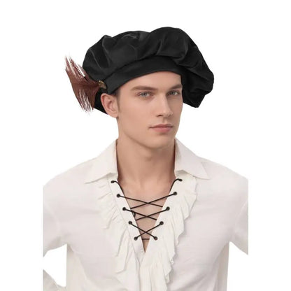 Quality Medieval Unisex Beret Hat With Feather Suede Tudor Hat