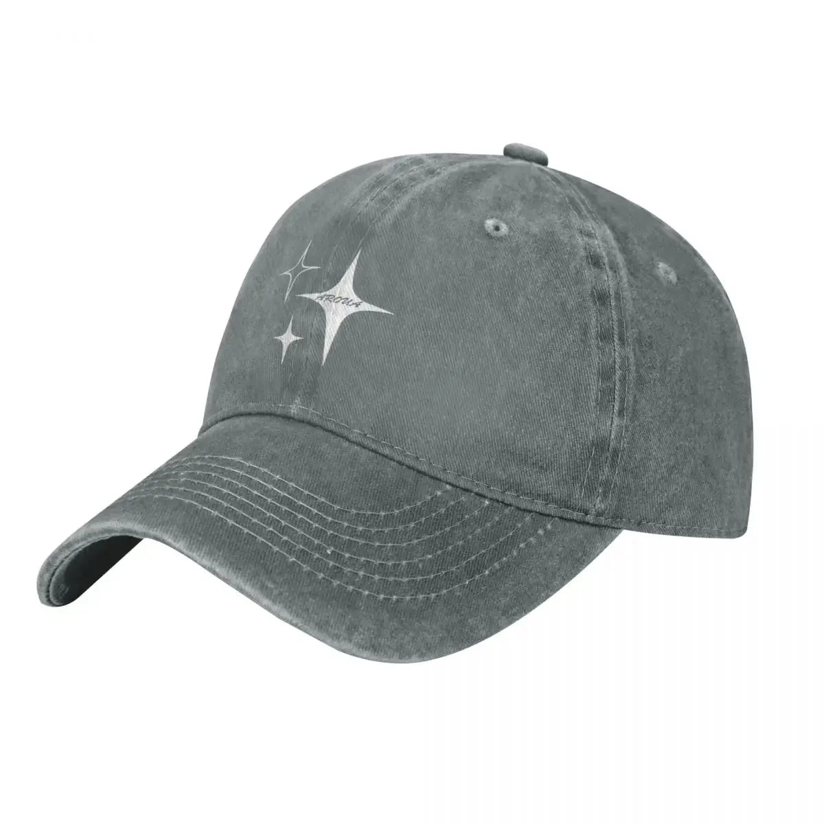 White Star Print Denim Baseball Cap