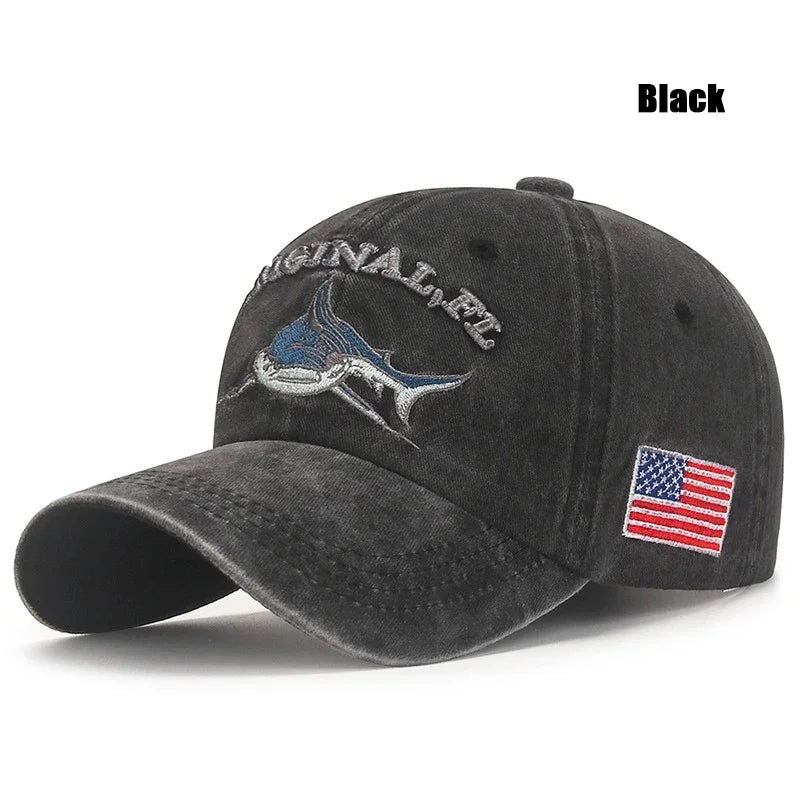 Popular Cartoon Washed Embroidered Shark Baseball Cap