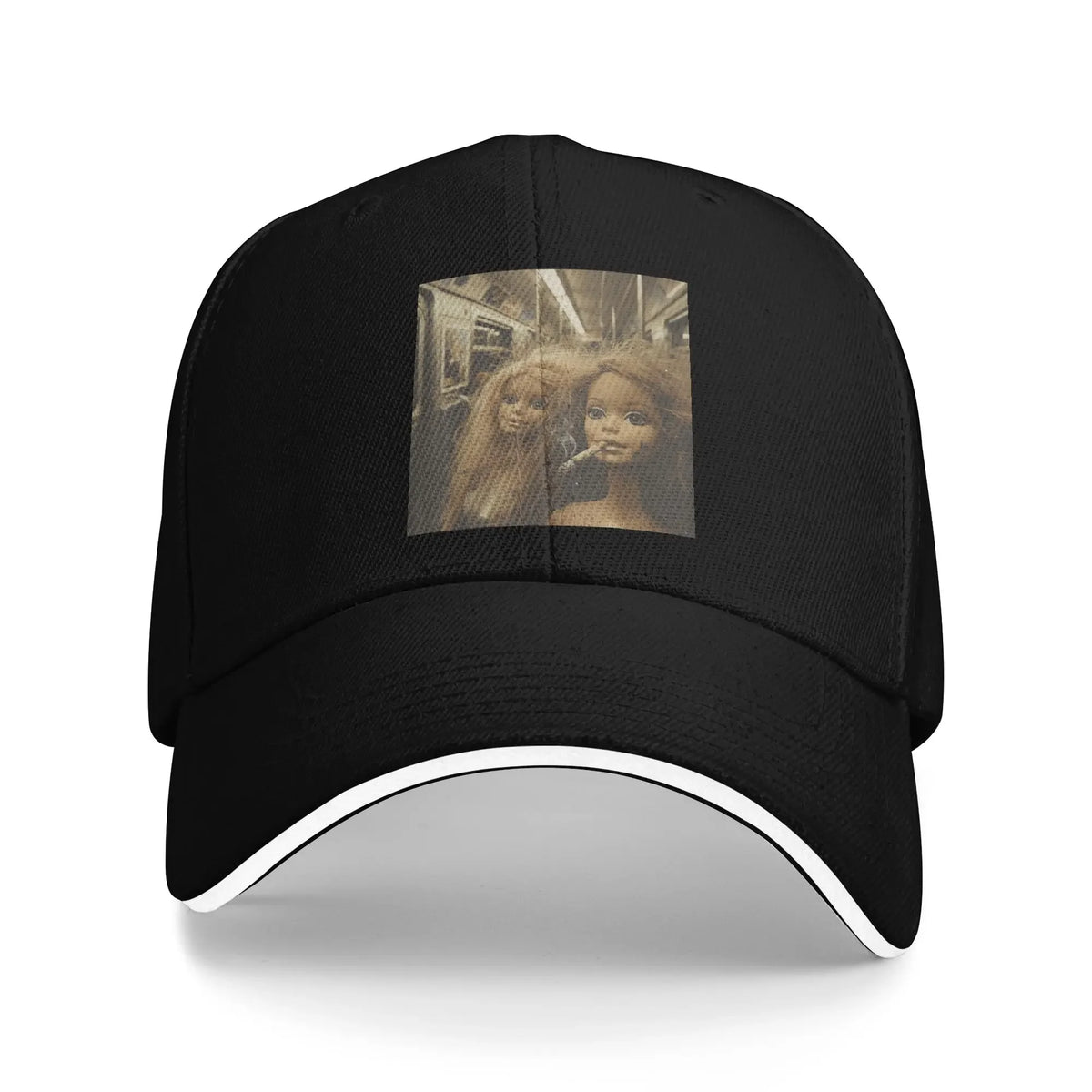 Distressed Smoking Doll Meme Print Baseball Cap
