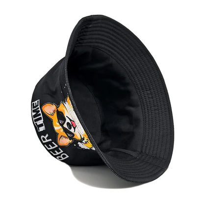 Beer Time Dog Print Panama Bucket Hat