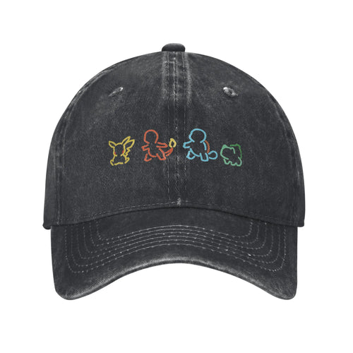Pikachu Bulbasaur Distressed Denim Baseball Cap