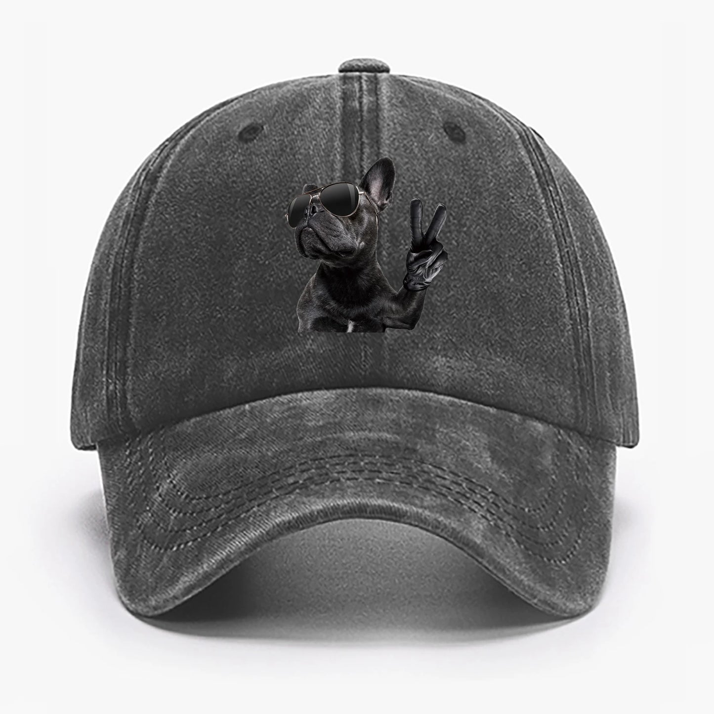 Black Dog Print Washed Baseball Cap